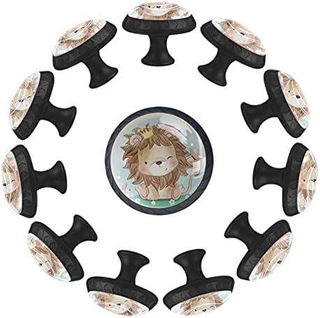 Botões de gaveta de cerveja para meninos desenho animado leão botões de cômoda de cristal botões de gabinete de vidro de cristal 12pcs imprimir botões redondos berçários botões decorativos