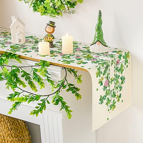 Modo Artóide Shamrocks Flower St. Patrick's Day Table Runner, Runner de mesa de cozinha sazonal de férias para decoração