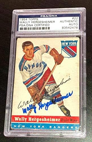 Wally Hergesheimer assinou Topps 1954 Hockey Card 22 PSA/DNA Auto Rangers - Hóquei cortada cartões autografados