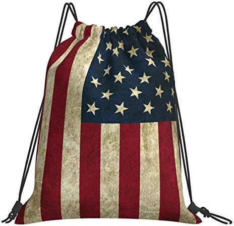 Vintage American Flag Unissex Home Gym Sack Bag Sport Backpack Back para Yoga Esporte de Compras de Ginásio