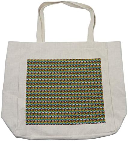 Bolsa de compras abstrata de Ambesonne, padrão temático sonhador de motivos rítmicos coloridos em linhas diagonais, bolsa reutilizável