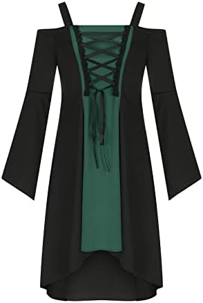 Vestido gótico feminino vestidos de ombro frio vintage steampunk trompete luva de luva de traje de renda up espartilho alto vestido de bainha baixa