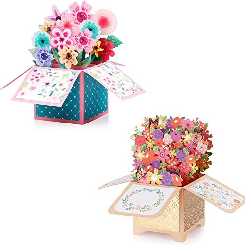 GIIFFU 3D Bouquet Pop -up Card, cartão -presente do dia das mães, cartão de aniversário para ela, cartões de felicitações de caixa de flores em 3D com cartão de nota e envelopes para todas as ocasiões