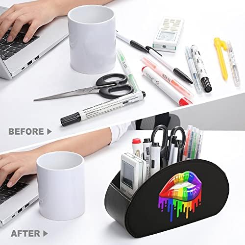 LGBT Orgulho gay Rainbow Lips PU Couro Controles remotos Caixa de armazenamento de desktop de desktop com 5 compartimentos