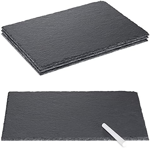 Navaris Natural Slate Serving Placas - Conjunto de bandejas de tapete de 4 lugar - Tapa de mesa de pedra retangular média