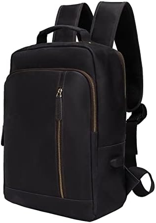 Mochila de couro Zhyol para homens, mochila de laptop de 15,6 com porta de carregamento USB port de grão completo multifuncional