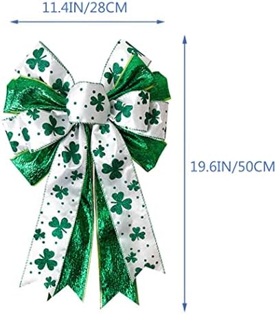 St Patricks Day Bow for Wreath Decorações, 11,4*19.6in Grande Green Green Glitter Shamrock Bowknot Irish Holiday Craws para