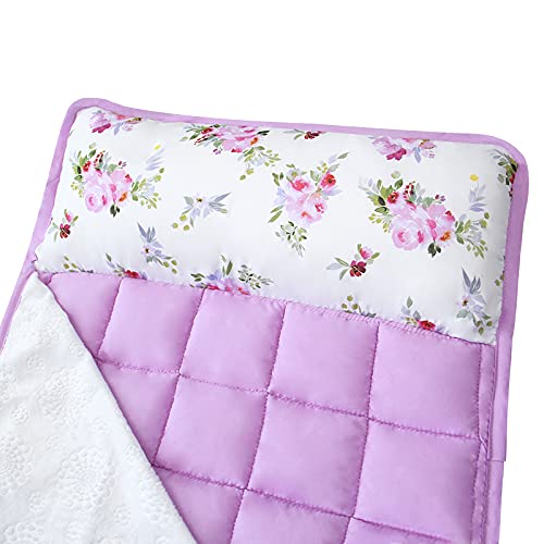 Tapa de soneca para crianças para meninas florais, crianças quentes dormindo tapete com travesseiro removível e cobertor de lã Minky,