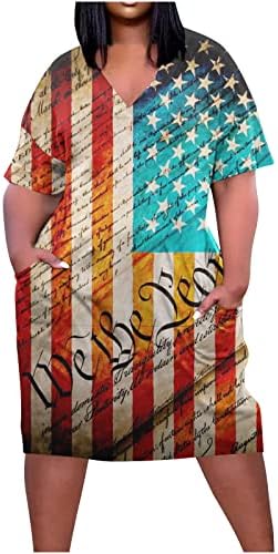 Vestidos hcjkdu midi for women v pescoço de manga curta vestido de bandeira americana com bolsos