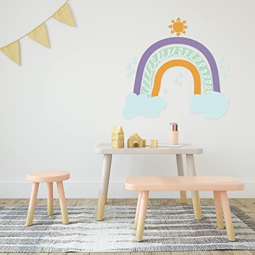 Sol e decalque de parede do arco -íris colorido para sala de berçário - adesivos boho com arco -íris para meninas e meninos