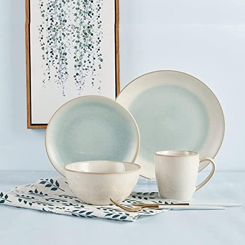 16 peças de utensílios de utensílios de grés de 16 peças Conjunto de combinação de utensílios de mesa Conjunto de combinação de mesa de mesa elegante/azul