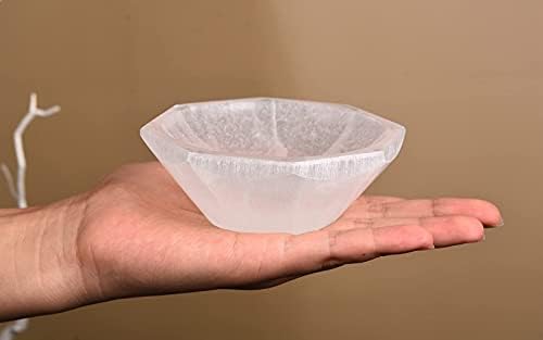 AMOYStone Selenite Charging Bowl 4 - Bandeja de carregamento de selenita de octógono marroquino para cristais para