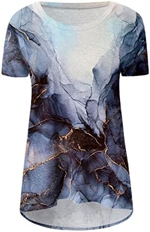 Tampos de estampa de mármore lmdudan para mulheres moda de manga curta de túnica de túnica redonda camisetas casuais blusas de verão frouxas