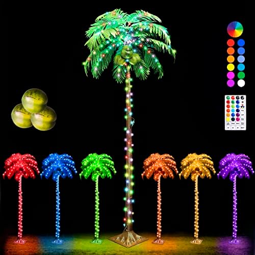 8ft LED Palm Tree com coco árvore de Natal Decoração ao ar livre Decoração de palmeira artificial Tree tropical Luzes de palmeira para piscina de pátio Hawaiian Luau Jungle Party Tiki Bar Decoração interna