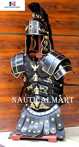 NAUTICALMART ROMAN BLACK MUSOR CUIRASS Conjunto com capacete, escudo, traje de Halloween do guarda