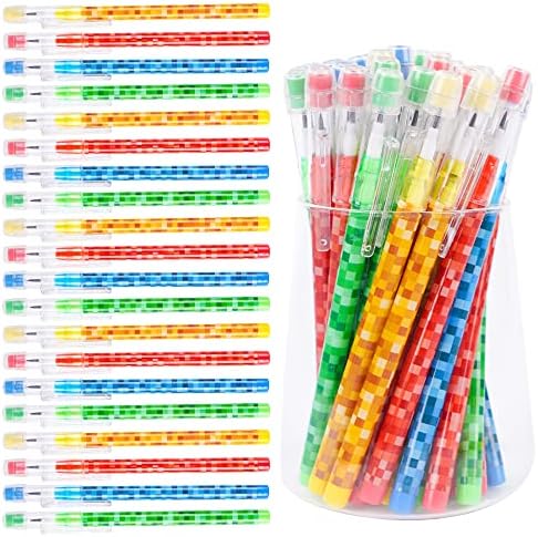 Kolewo4ever 48pcs Minecraft Pixel Lápis Pixel Miner Multi Point Lápis empilhável com a Eraser Party Favor Favor de Craft