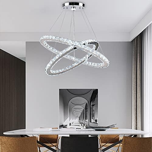 Ypqxyhda 23,6 +15.7 lustre de anel de cristal oval de lustre moderno lustre de 2 anel de 2 anel para quarto sala de jantar sala de