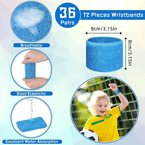 72 PCs Wrist Bandas de suor para crianças Cotton Terry Bandas de suor esportivo Fã de pulseira pulseira de pulseiras