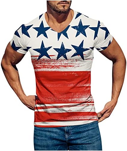 PIMOXV Mens v pescoço 4 de julho Camisas plus size camisetas patrióticas bandeira americana Independência Dia 2023 Blusa de férias