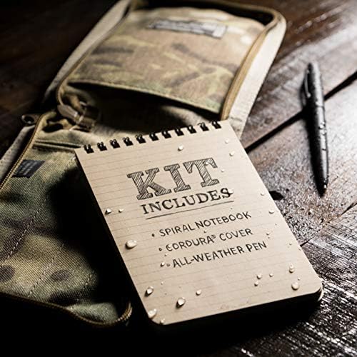 Rito na chuva Kit de notebook de 4 x 6 da chuva: Tampa de tecido de cordura multicam, notebook bronzeado de 4 x 6 e caneta à prova de intempéries, bege