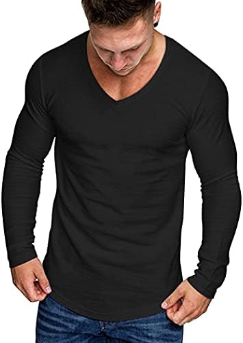 Coofandy Men 2 Pack Muscle V pescoço camiseta da academia atlética de mangas compridas Tee top