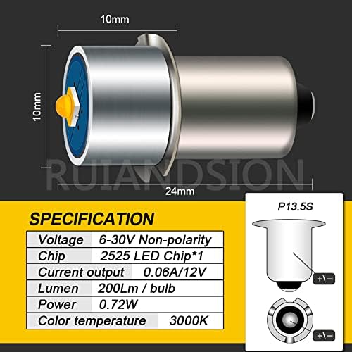 Ruiansion 2pcs p13.5s lâmpada de lanterna LED 3W 6-24V 3000K Bulbo de substituição de LED branco quente para lâmpadas de lanterna de