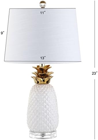 Jonathan Y Jyl4019C Pineapple 23 Lâmpada de mesa de travessa de mesa de cerâmica Led de mesa de cabeceira de cabeceira de transição para a cabeceira da cabeceira da mesa para quarto da sala da sala de estar lâmpada de estante da faculdade incluída, branca/ouro