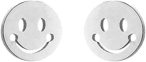 Brincos de sorriso redondo minimalista para mulheres meninas de aço inoxidável moda hipoalergênica círculo pequeno círculo