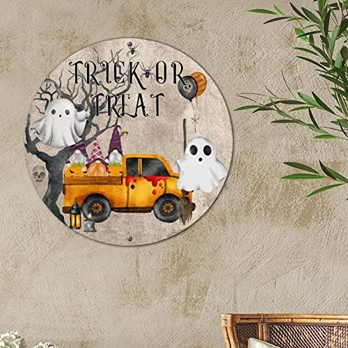 Halloween Gnome Pumpkin Retro Truck Aluminium Sign Halloween Porta da frente Frega