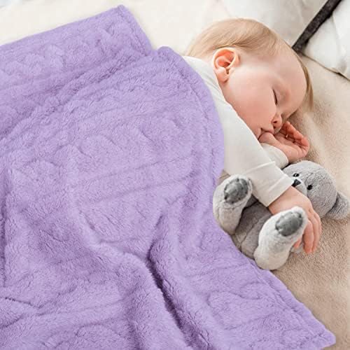 Homritar 2 pacote 3d lã Fluffy Fuzzy Blanket for Baby e crianças cobertas com elegante 3D Sherpa Fleece Edge Design roxo e rosa