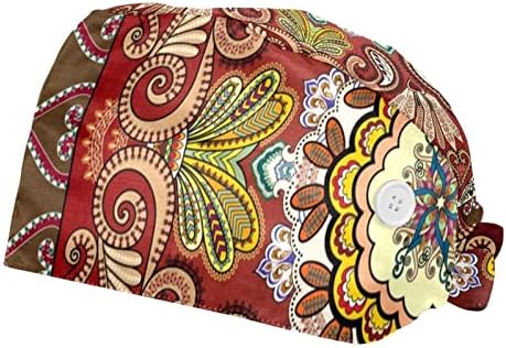 Flores Boho Indian Vintage Working Cap com botões e banda de suor Ajusta amarra para trás chapéus bouffant para homens homens