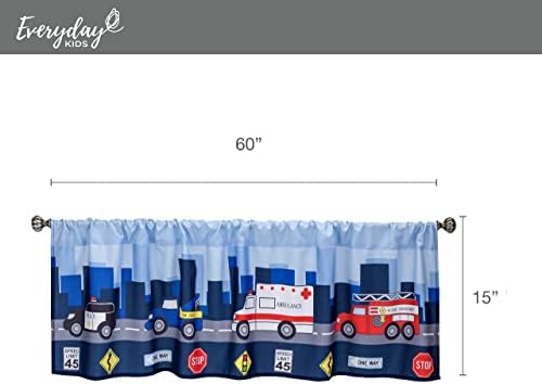 Everyday Kids First Responder Hero temático de 60x15 ”Valance de janela para crianças, decoração de meninos e meninos, decoração