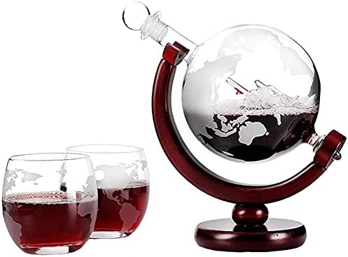Originalclub Globe Whisky Decanter Set com 2 copos de vinho de vidro globo, decantador de uísque e conjunto de vidro, decantadores de