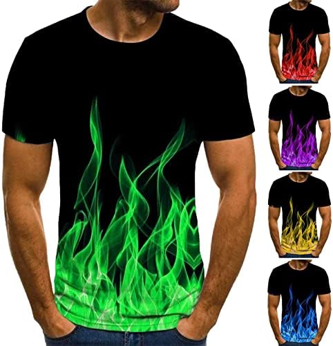 Homens de manga curta colorida impressão de incêndio no pescoço redondo casual slim fit muscle pullover camiseta blusa