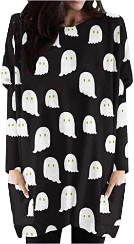 Sorto de Halloween do Halloween feminino vestido de abóbora impressa de manga comprida Túnica de camisetas de grandes dimensões
