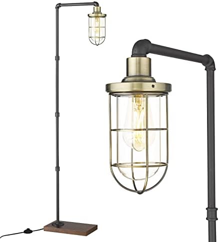 Luminoso de piso industrial de Elyona, lâmpada de escritório steampunk tubo de metal leve, base de madeira de borracha,