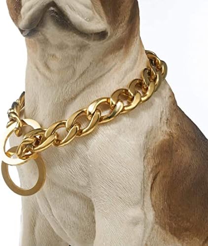 Rumypet Gold Dog Collar Forte NK P Chain de serviço pesado em aço inoxidável colar para caminhada para cães pequenos médios