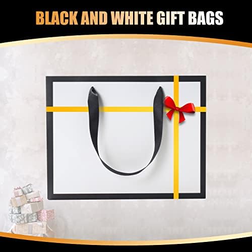 Sacos de presente preto e branco, yaceyace 10pcs 10,5 x4.25 x8 tamanho médio de tamanho preto e branco sacos de presente com alças