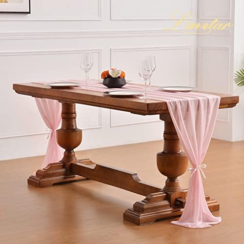 Linxtar 14ft de mesa de chiffon corredor rosa rosa 29x170 polegadas Tabela de chiffon Sobreposição de seda rústica