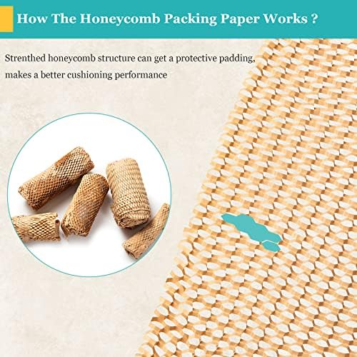 McFleet 15 X135 'Honeycomb de embalagem embalagem de papel, material de embalagem ecológico para mover um embrulho de presente com 20 adesivos frágeis, fornecedores protetores de almofada reciclada Kraft Brown