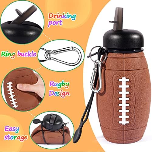 JASSWEVO BRANCHO DE ÁGUA COLAÇÃO PARA MENINOS MENINOS 19OZ 550ML SILICONE BPA dobrável BPA GRÁVEL SPORTS Sports Water Jugs para viagens esportivas escolares com bico presentes de aniversário de natal, estilo de futebol de rugby