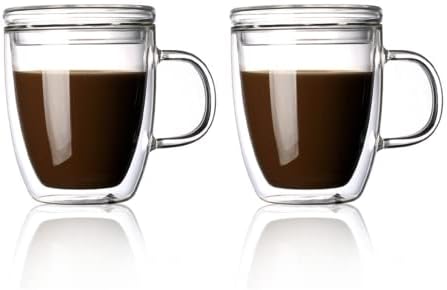 Oisiikits Borossilicate Glass Coffee Caneca com alça de tampa, xícara de vidro isolada de parede dupla de 16 oz - Desfrute de uma
