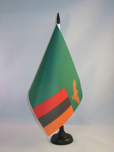 AZ FLAND Zâmbia Bandeira 5 '' x 8 '' - Bandeira da mesa da Zâmbia 21 x 14 cm - Beck de plástico preto e base