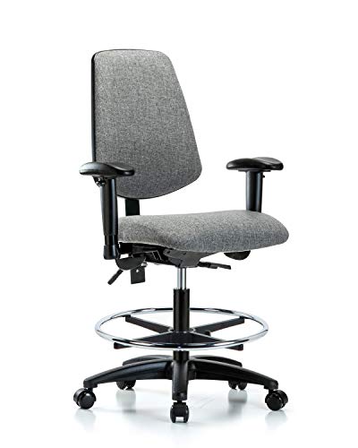 Labtech Seating LT42341 Cadeira de bancada média, tecido, base de nylon de fundo médio - inclinação, braços, anel de pé