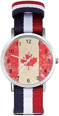 Canadá Bandeira Retro de tecido macio relógio relógio de liga com alça de nylon Presentes de aniversário para homens Mulheres