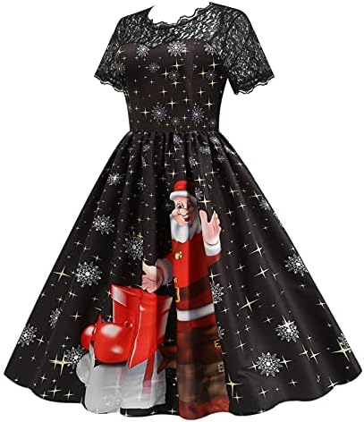 Vestidos de cocktail de renda feminina vestido de natal caia de manga curta Papai Noel Plus Size Size elegante e elegante