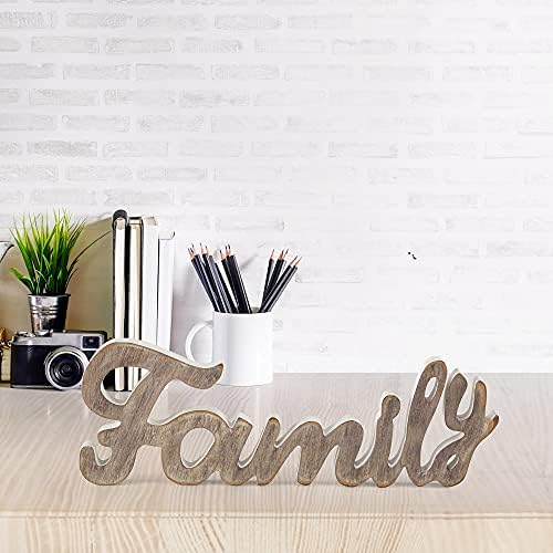 Joybee Rustic Wooden Family Sign, Wooden Family Words Sinal decorativo Decoração de mesa grátis, letras de madeira