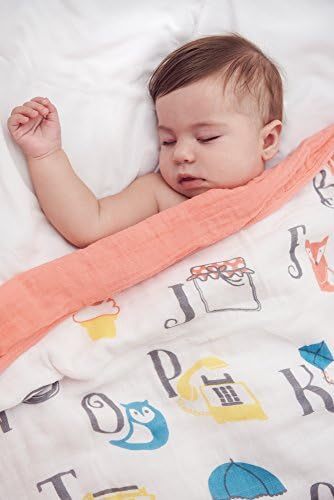 Clover & Sage Organic Muslin Baby Clanta de criança - de cobertores de cama de algodão hipoalergênico - alfabeto