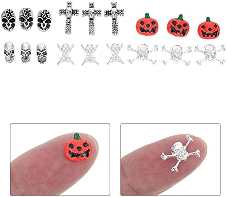 Decoração curta vintage 54pcs Halloween 3D UNIF Art Charms Skull Pumpkin Cross -Shape Acade