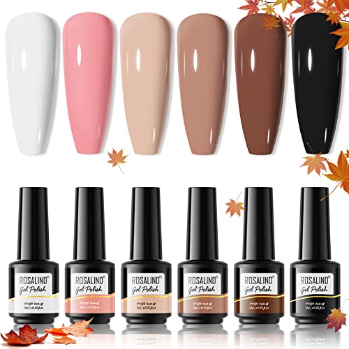 Rosalind 6pcs Polishos de gel nus brancos com pó de acrílico para mulheres, pó de unhas de acrílico claro para extensão